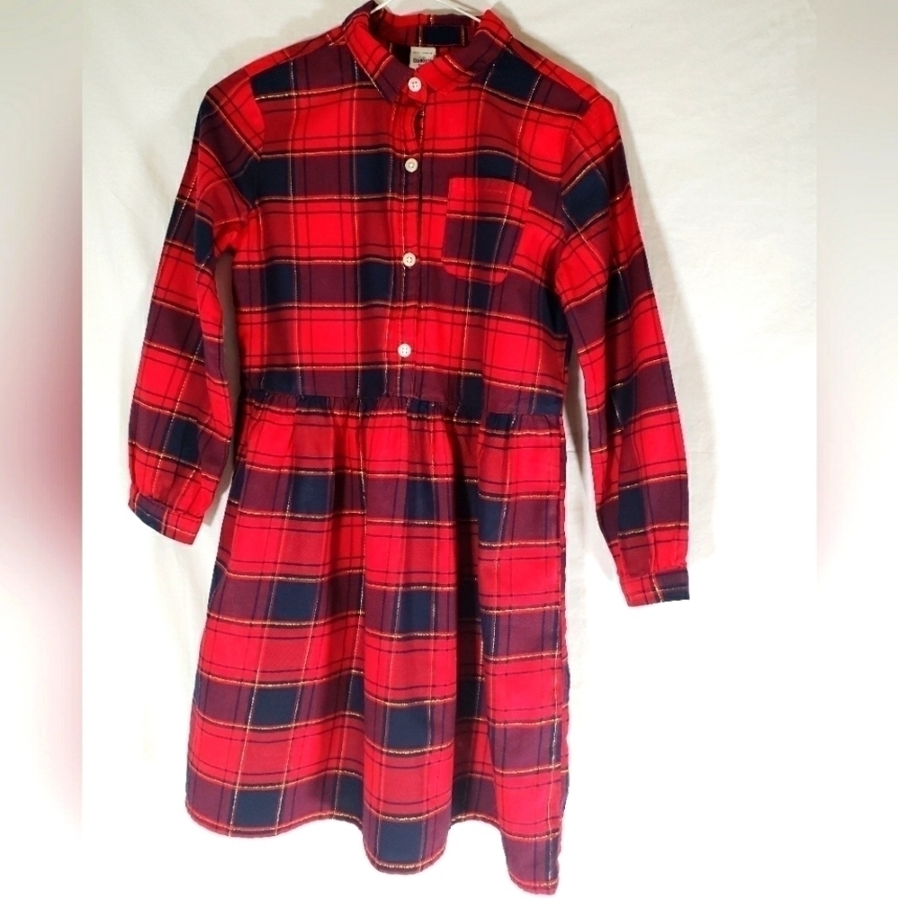 Oshkosh b'gosh Girl's Red And Black Dress with Golden Lining Button Down Sz 10